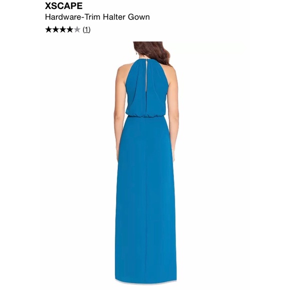 XSCAPE Blue Full Length Dress with Gold Collar - Picture 4 of 6
